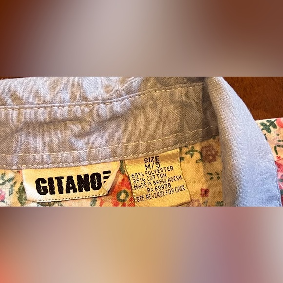 Vintage GITANO Girl's 5 Blue Pink Denim Shirt Button Down Tie Western Floral 90s - Picture 5 of 5